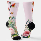 ピンクの花柄クルーソックス ソックス (傾斜あり)
