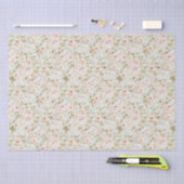 ピンクの花柄コテージコアコケッティラッピングペーパー 薄葉紙 (クラフト)