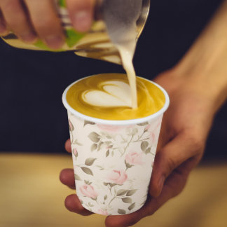ピンクの花柄コーヒーバー用紙コップ 紙コップ