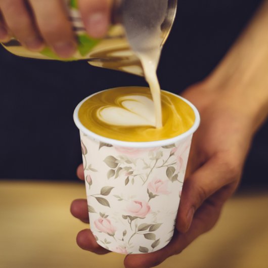 ピンクの花柄コーヒーバー用紙コップ 紙コップ