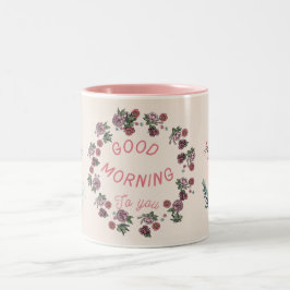 ピンクの花柄コーヒーマグ|かわいい女性向け陶器ギフト ツートーンマグカップ