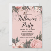 ピンクの花柄ゴシックハロウィンパーティー 招待状 (正面)