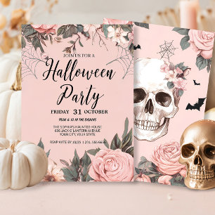 ピンクの花柄ゴシックハロウィンパーティー 招待状