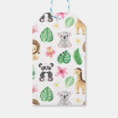 ピンクの花柄サファリ動物の女の子の誕生日 ギフトタグ (裏面)