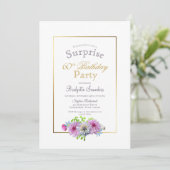 ピンクの花柄サプライズ 60歳の誕生日パーティー 招待状 (スタンド正面)