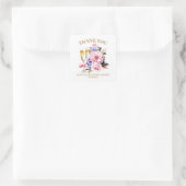 ピンクの花柄シャンパン ブライダルシャワーのお礼 スクエアシール (バッグ)