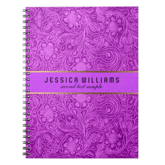 ピンクの花柄スエードレザールック ノートブック (正面)