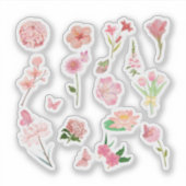 ピンクの花柄ステッカーセット シール (正面)