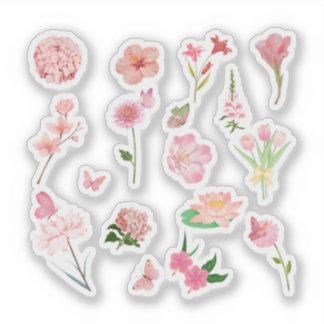 ピンクの花柄ステッカーセット シール