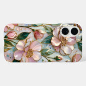 ピンクの花柄ステンドグラス風iPhoneケース パステルゴールド Case-Mate iPhoneケース (裏面 (横))