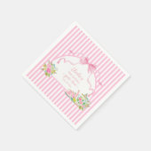 ピンクの花柄ストライプ Let's Par-tea 誕生日 スタンダードカクテルナプキン (角)