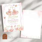 ピンクの花柄ツインズ バレリーナ チュチュ 赤ちゃん女の子 招待状