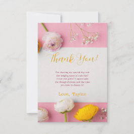 ピンクの花柄テーマのブライズシャワー サンキューカード