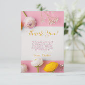 ピンクの花柄テーマのブライズシャワー サンキューカード (スタンド正面)