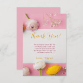 ピンクの花柄テーマのブライズシャワー サンキューカード (正面/裏面)