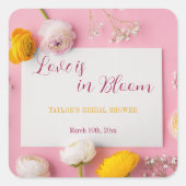 ピンクの花柄テーマのブライズシャワー スクエアシール (正面)