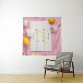 ピンクの花柄テーマのブライズシャワー タペストリー (インサイチュ(横))