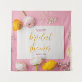 ピンクの花柄テーマのブライズシャワー タペストリー (正面)