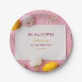 ピンクの花柄テーマのブライズシャワー ペーパープレート (正面)