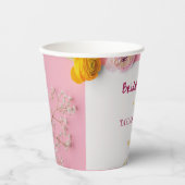 ピンクの花柄テーマのブライズシャワー 紙コップ (正面)