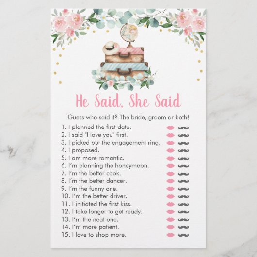 ピンクの花柄トラベル ヒーセッドシーセッド ブライダルゲーム (正面)