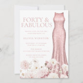 ピンクの花柄ドレスの40歳の誕生日パーティー 招待状 (正面)