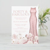 ピンクの花柄ドレスの40歳の誕生日パーティー 招待状 (スタンド正面)