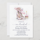 ピンクの花柄ハイヒールシューズ 100歳の誕生日 招待状 (正面)