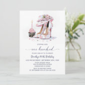 ピンクの花柄ハイヒール靴 100歳の誕生日 招待状 (スタンド正面)