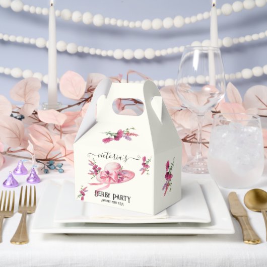 ピンクの花柄ハット デルビー ブライダルシャワー フェイバーボックス (ウェディング)