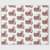 ピンクの花柄バイクの誕生日 ラッピングペーパー (フラット)