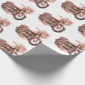 ピンクの花柄バイクの誕生日 ラッピングペーパー (角)
