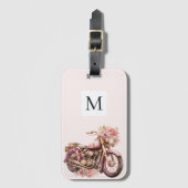 ピンクの花柄バイクモノグラム ラゲッジタグ (正面縦)