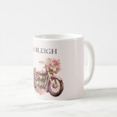ピンクの花柄バイク コーヒーマグカップ (正面右)