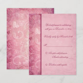 ピンクの花柄パイスローリプライカード 招待状 (正面/裏面)