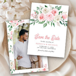 ピンクの花柄フォトウェディング セーブザデート