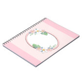 ピンクの花柄フレーム丸型子供春かわいいカスタマイズ ノートブック (左側)