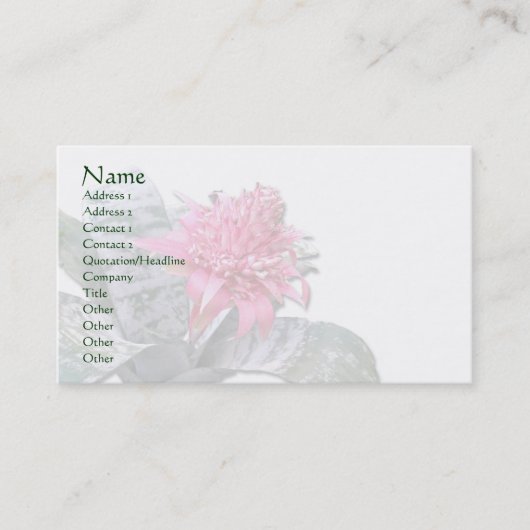 ピンクの花柄ブロメリアド 名刺 (正面)