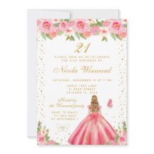 ピンクの花柄ブロンドヘアのプリンセスの誕生日パーティー