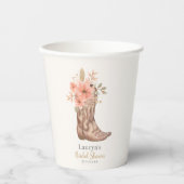 ピンクの花柄ブーツカウガール ブライダルシャワー 紙コップ (正面)