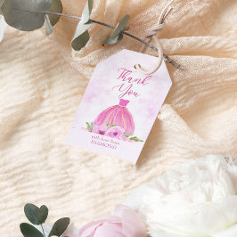 ピンクの花柄プリンセスドレスのサンキューデザイン ギフトタグ