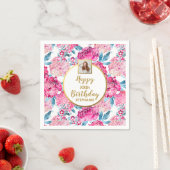 ピンクの花柄プリント, 写真, どんな年齢でも, オーダーメイドの誕生日 スタンダードカクテルナプキン (インサイチュ)