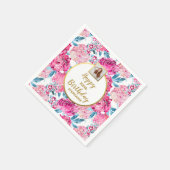 ピンクの花柄プリント, 写真, どんな年齢でも, オーダーメイドの誕生日 スタンダードカクテルナプキン (角)