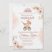 ピンクの花柄ベビーカー 赤ちゃん女の子 ムスリム アキ―カ 招待状 (正面)