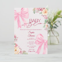 ピンクの花柄ベビーシャワー招待状 Baby in Bloom
