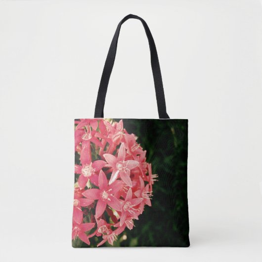 ピンクの花柄ボケ トートバッグ (正面)