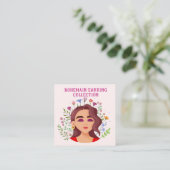 ピンクの花柄ボヘミアンイラストピアスディスプレイカード スクエア名刺 (スタンド正面)