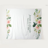 ピンクの花柄ボヘミアンスタイルのウェディング フォトブース バックドロップ タペストリー (正面(横))