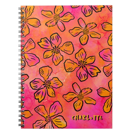 ピンクの花柄ポップアート オリジナルグッズ ノートブック (正面)