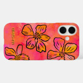 ピンクの花柄ポップアート オリジナルグッズ Case-Mate iPhoneケース (裏面 (横))